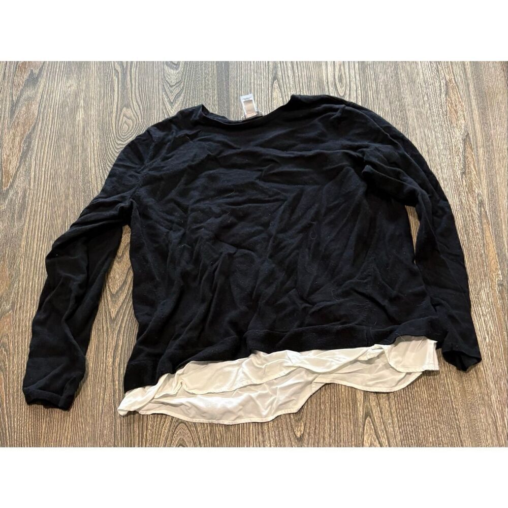 J. Jill Womens Sweater Button Back Long Sleeve Black Layered White Size Petite M